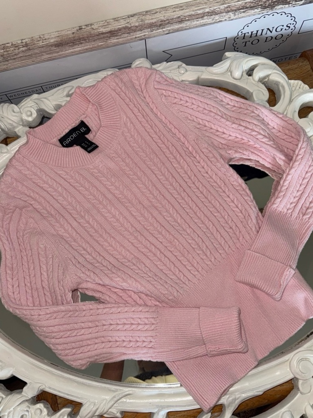 Arden B Light Pink Cable Crewneck Sweater